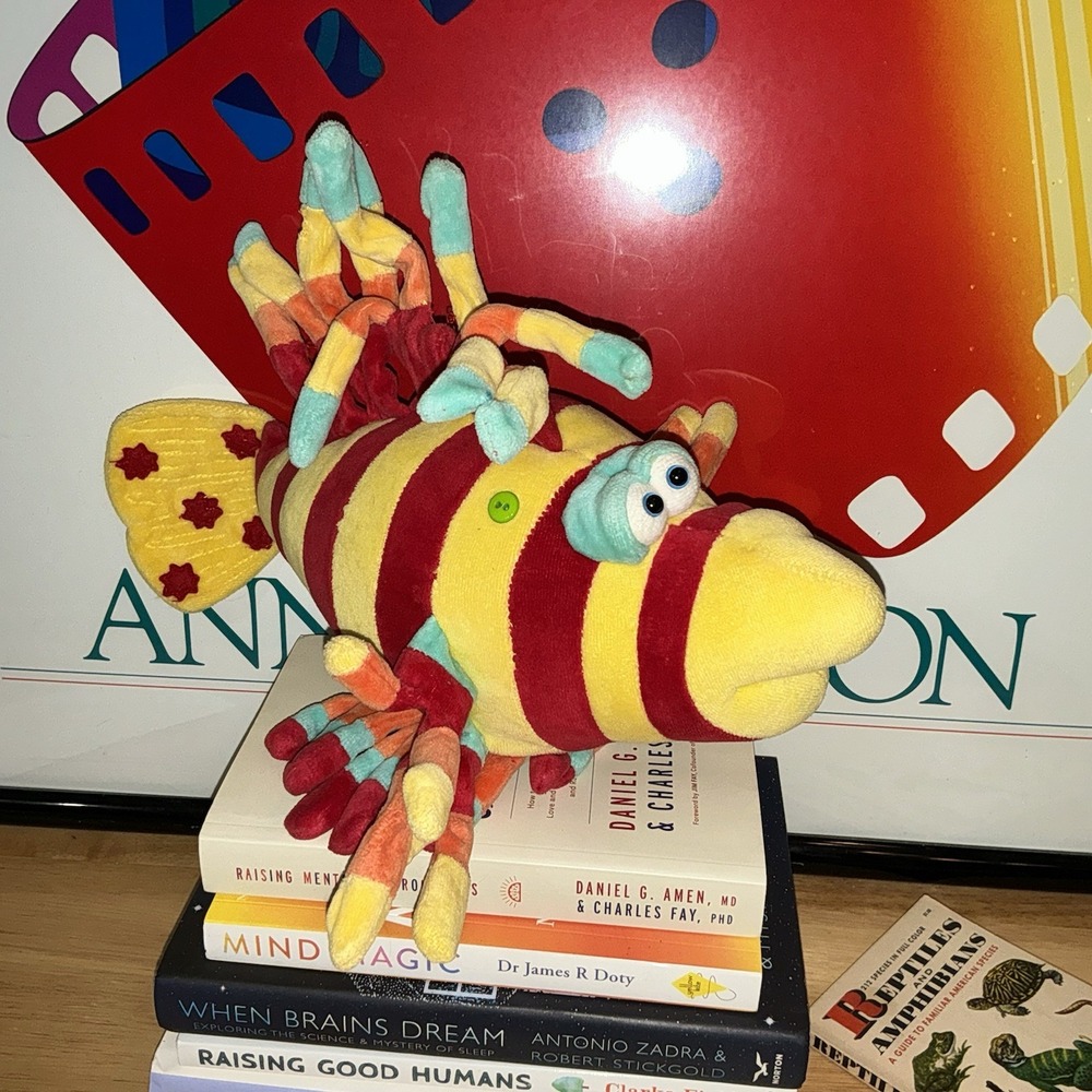 Jennifer Mazur Funny Friends LION FISH Plush Red Yellow Stripe 90s Tigerfish Vtg